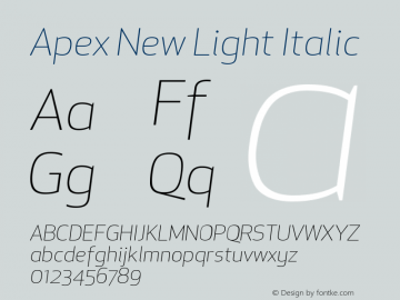 ApexNew-LightItalic Version 1.001 2006, Revised version replacing Apex Sans Font Sample