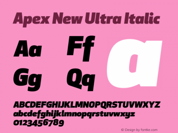 ApexNew-UltraItalic Version 1.001 2006, Revised version replacing Apex Sans Font Sample