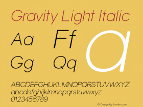 Gravity Light Italic 1 Font Sample