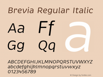 Brevia-RegularItalic Version 001.001 Font Sample