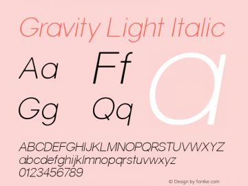Gravity Light Italic 1 Font Sample