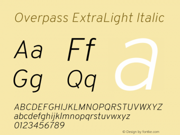 Overpass ExtraLight Italic Version 3.000;DELV;Overpass; ttfautohint (v1.5) Font Sample