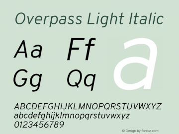 Overpass Light Italic Version 3.000;DELV;Overpass; ttfautohint (v1.5) Font Sample