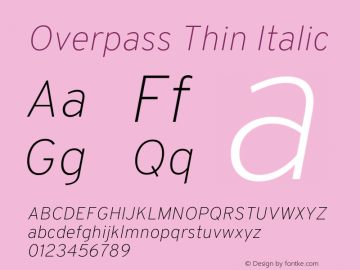 Overpass Thin Italic Version 3.000;DELV;Overpass; ttfautohint (v1.5) Font Sample