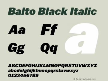 Balto-BlackItalic Version 001.000 2013 Font Sample