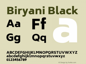 Biryani Black Version 1.004; ttfautohint (v1.1) -l 5 -r 5 -G 72 -x 0 -D latn -f none -w gGD -W -c图片样张