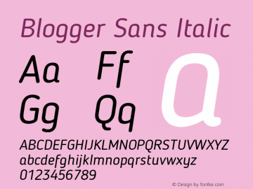 BloggerSans-Italic 1.2; CC 4.0 BY-ND Font Sample