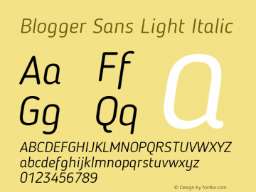BloggerSans-LightItalic 1.2; CC 4.0 BY-ND Font Sample