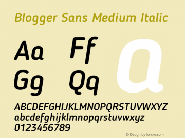 BloggerSans-MediumItalic 1.2; CC 4.0 BY-ND Font Sample