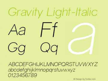 Gravity Light-Italic 1 Font Sample