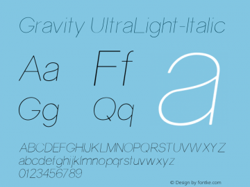 Gravity UltraLight-Italic 1 Font Sample