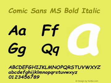Comic Sans MS Bold Italic Version 5.14 Font Sample