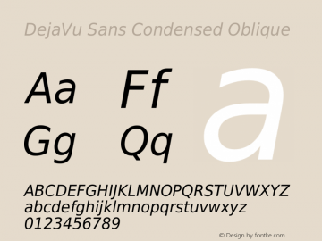DejaVu Sans Condensed Oblique Version 2.29 Font Sample