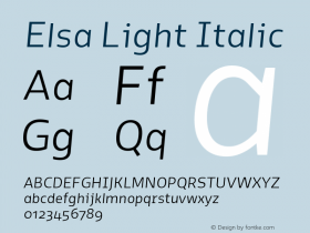 Elsa-LightItalic Version 1.000; Font Sample