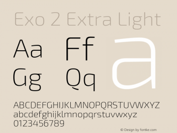 Exo 2 Extra Light Version 1.001;PS 001.001;hotconv 1.0.70;makeotf.lib2.5.58329; ttfautohint (v0.92) -l 8 -r 50 -G 200 -x 14 -w 
