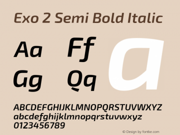 Exo 2 Semi Bold Italic Version 1.001;PS 001.001;hotconv 1.0.70;makeotf.lib2.5.58329; ttfautohint (v0.92) -l 8 -r 50 -G 200 -x 14 -w 