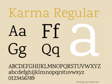 Karma Regular Version 1.202;PS 1.0;hotconv 1.0.78;makeotf.lib2.5.61930; ttfautohint (v1.1) -l 7 -r 28 -G 50 -x 13 -D latn -f deva -w G图片样张