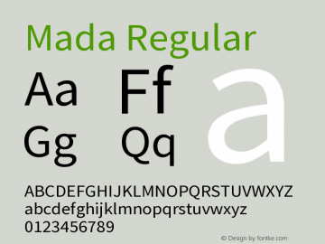 Mada Regular Version 1.004 Font Sample