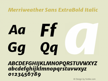 Merriweather Sans ExtraBold Italic Version 1.006; ttfautohint (v1.4.1) -l 6 -r 50 -G 0 -x 11 -H 220 -D latn -f none -w 