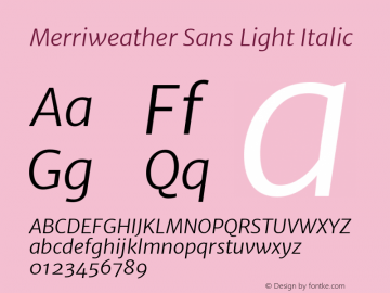 Merriweather Sans Light Italic Version 1.006; ttfautohint (v1.4.1) -l 6 -r 50 -G 0 -x 11 -H 220 -D latn -f none -w 