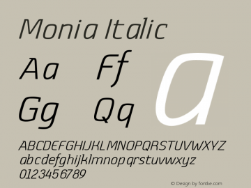 Monia Italic Version 2.002; Fonts for Free; vk.com/fontsforfree图片样张