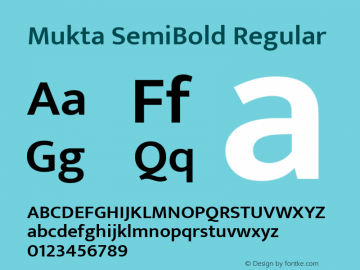 Mukta SemiBold Version 2.538;PS 1.002;hotconv 16.6.51;makeotf.lib2.5.65220; ttfautohint (v1.6) Font Sample