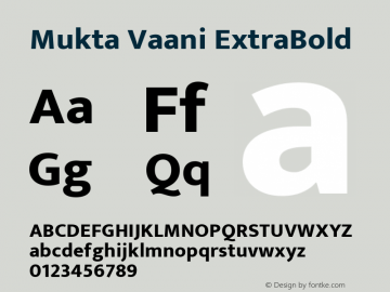 Mukta Vaani ExtraBold Version 2.538;PS 1.000;hotconv 16.6.51;makeotf.lib2.5.65220; ttfautohint (v1.6)图片样张