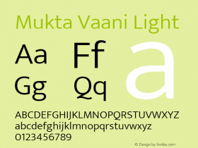 Mukta Vaani Light Version 2.538;PS 1.000;hotconv 16.6.51;makeotf.lib2.5.65220; ttfautohint (v1.6)图片样张