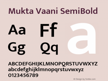 Mukta Vaani SemiBold Version 2.538;PS 1.000;hotconv 16.6.51;makeotf.lib2.5.65220; ttfautohint (v1.6) Font Sample