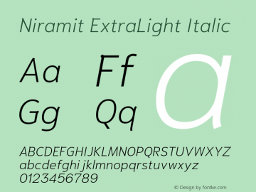 Niramit ExtraLight Italic Version 1.000; ttfautohint (v1.6)图片样张
