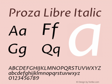 Proza Libre Italic Version 1.000; ttfautohint (v1.4.1.8-43bc) Font Sample