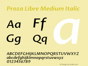 Proza Libre Medium Italic Version 1.000; ttfautohint (v1.4.1.8-43bc)图片样张