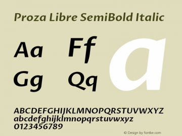Proza Libre SemiBold Italic Version 1.000; ttfautohint (v1.4.1.8-43bc)图片样张