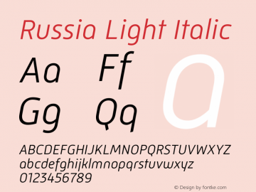 Russia-LightItalic Version 1.000 Font Sample
