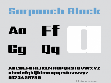 Sarpanch Black Version 2.004;PS 1.0;hotconv 1.0.78;makeotf.lib2.5.61930; ttfautohint (v1.1) -l 8 -r 50 -G 200 -x 14 -D latn -f deva -w gGD -W -c Font Sample