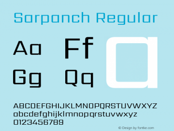 Sarpanch Regular Version 2.004;PS 1.0;hotconv 1.0.78;makeotf.lib2.5.61930; ttfautohint (v1.1) -l 8 -r 50 -G 200 -x 14 -D latn -f deva -w gGD -W -c Font Sample