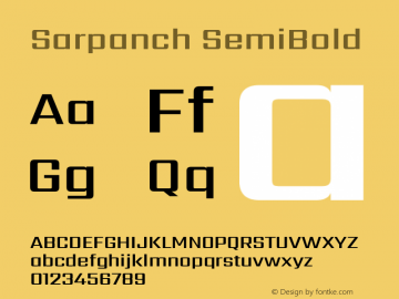 Sarpanch SemiBold Version 2.004;PS 1.0;hotconv 1.0.78;makeotf.lib2.5.61930; ttfautohint (v1.1) -l 8 -r 50 -G 200 -x 14 -D latn -f deva -w gGD -W -c Font Sample