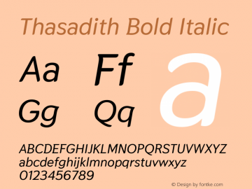 Thasadith Bold Italic Version 1.000; ttfautohint (v1.6) Font Sample