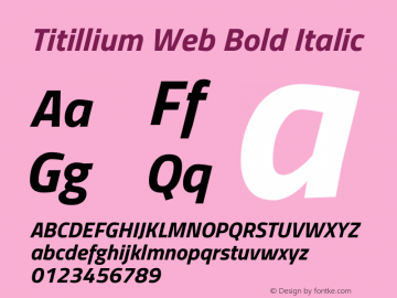 Titillium Web Bold Italic Version 1.002;PS 57.000;hotconv 1.0.70;makeotf.lib2.5.55311 Font Sample