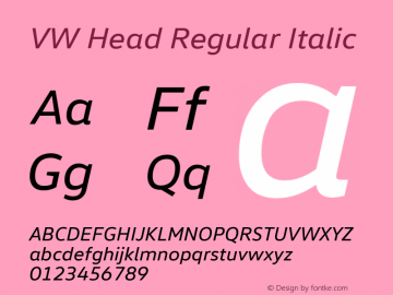 VW Head Italic Version 1.102 Font Sample