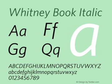 Whitney-BookItalic Version 2.200 Pro (Latin-X, Greek, Cyrillic-X) Font Sample