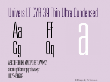 UniversLTCYR-39ThinUltCond Version 1.00 Font Sample