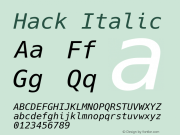 Hack Italic Version 3.003;[3114f1256]-release; ttfautohint (v1.7) -l 6 -r 50 -G 200 -x 10 -H 145 -D latn -f latn -m 
