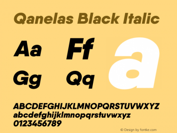 Qanelas-BlackItalic Version 1.000;PS 001.000;hotconv 1.0.88;makeotf.lib2.5.64775 Font Sample