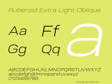 Ruberoid-ExtraLightOblique Version 1.000; ttfautohint (v0.97) -l 8 -r 50 -G 200 -x 14 -f dflt -w G Font Sample