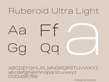 Ruberoid-UltraLight Version 1.000; ttfautohint (v0.97) -l 8 -r 50 -G 200 -x 14 -f dflt -w G Font Sample