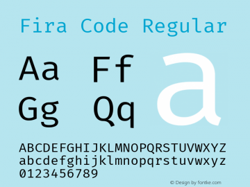 Fira Code Regular Version 1.206 Font Sample