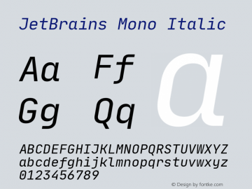 JetBrains Mono Italic Version 1.000; ttfautohint (v1.8.3)图片样张