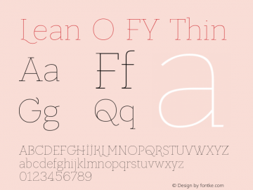 Lean O FY Thin Version 1.000 Font Sample