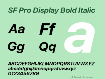 SF Pro Display Bold Italic Version 13.0d3e20 Font Sample